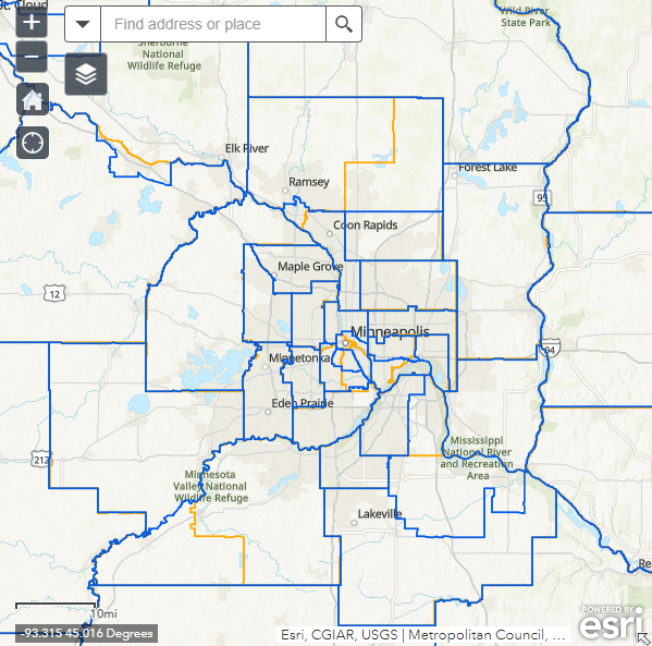 Map of Twin Cities Public Use Microdata Area Boundaries 2010 and 2020